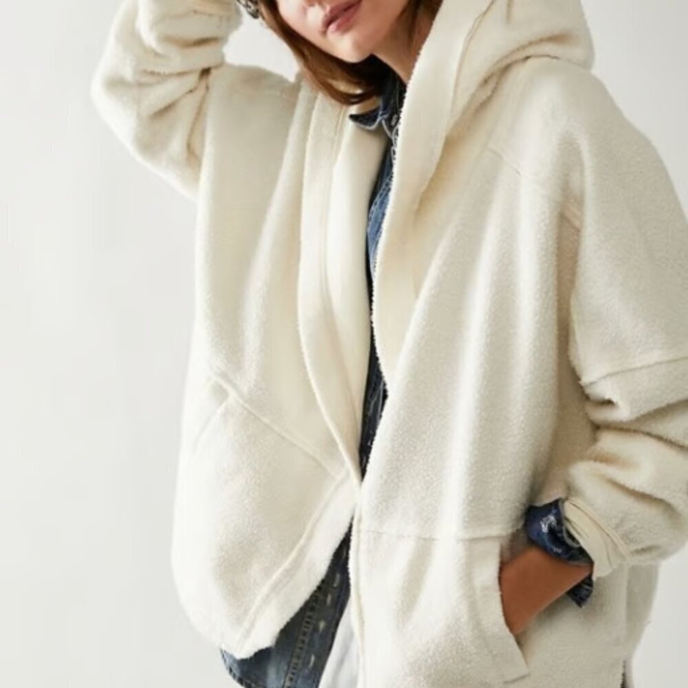 Free People Solid Ivory Nomad Hooded Relaxed Shacket Size Medium